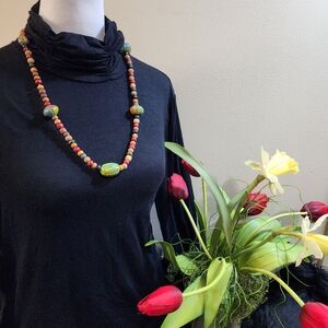 Vintage Boho Colorful Wooden Beaded Necklace